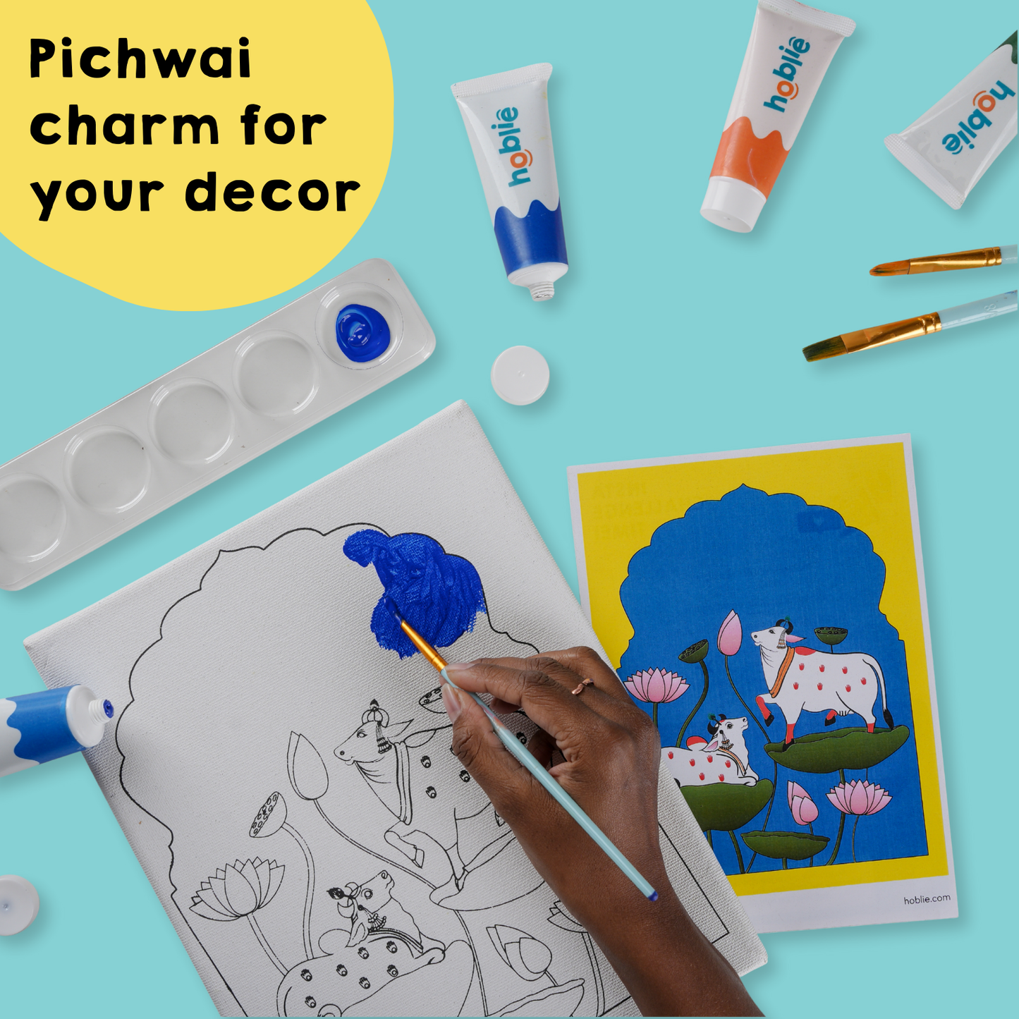 Hoblie Pichwai Folk Art Kit – DIY Painting Set with Canvas, Paints & Brushes | Ideal Gift for Beginners & Rakhi