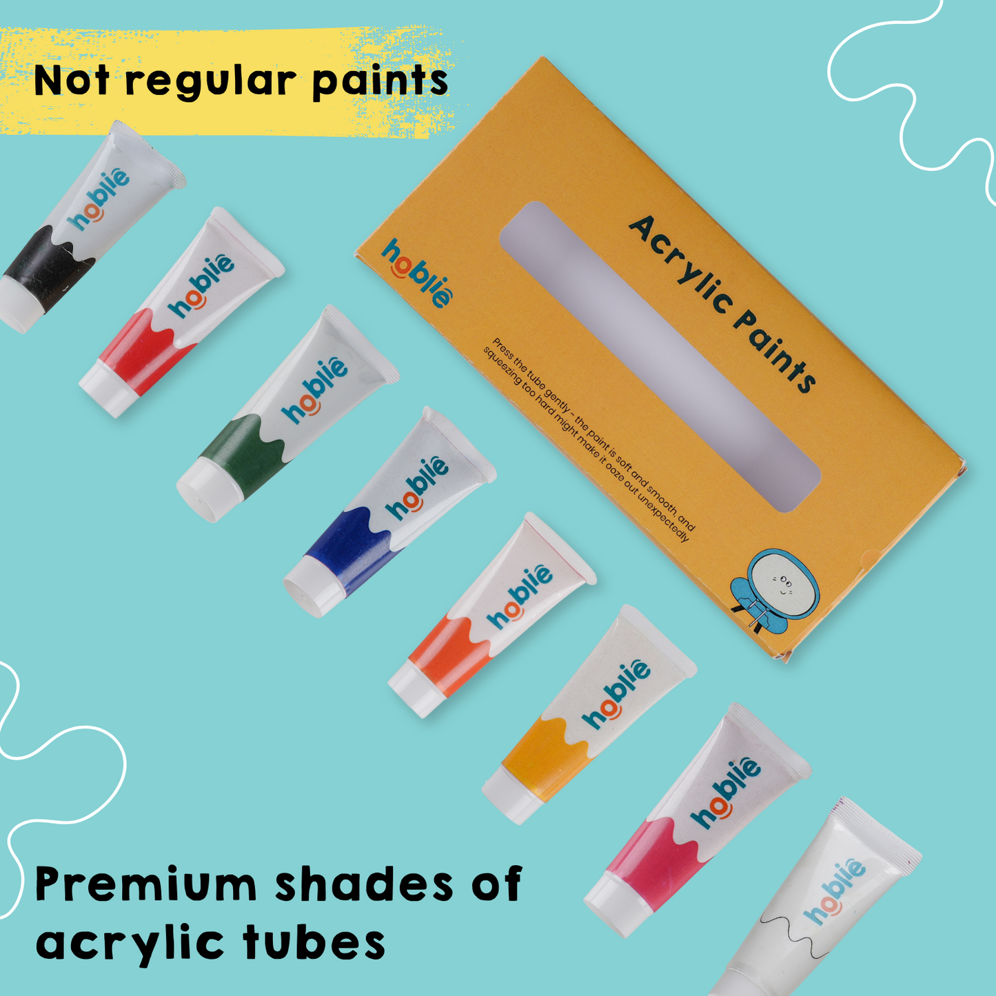 Acrylic paint tubes with special shades and packaging.
