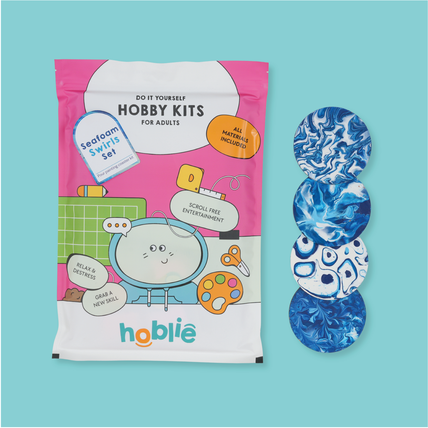 DIY hobby kits for adults, seafoam swirls set includes all material