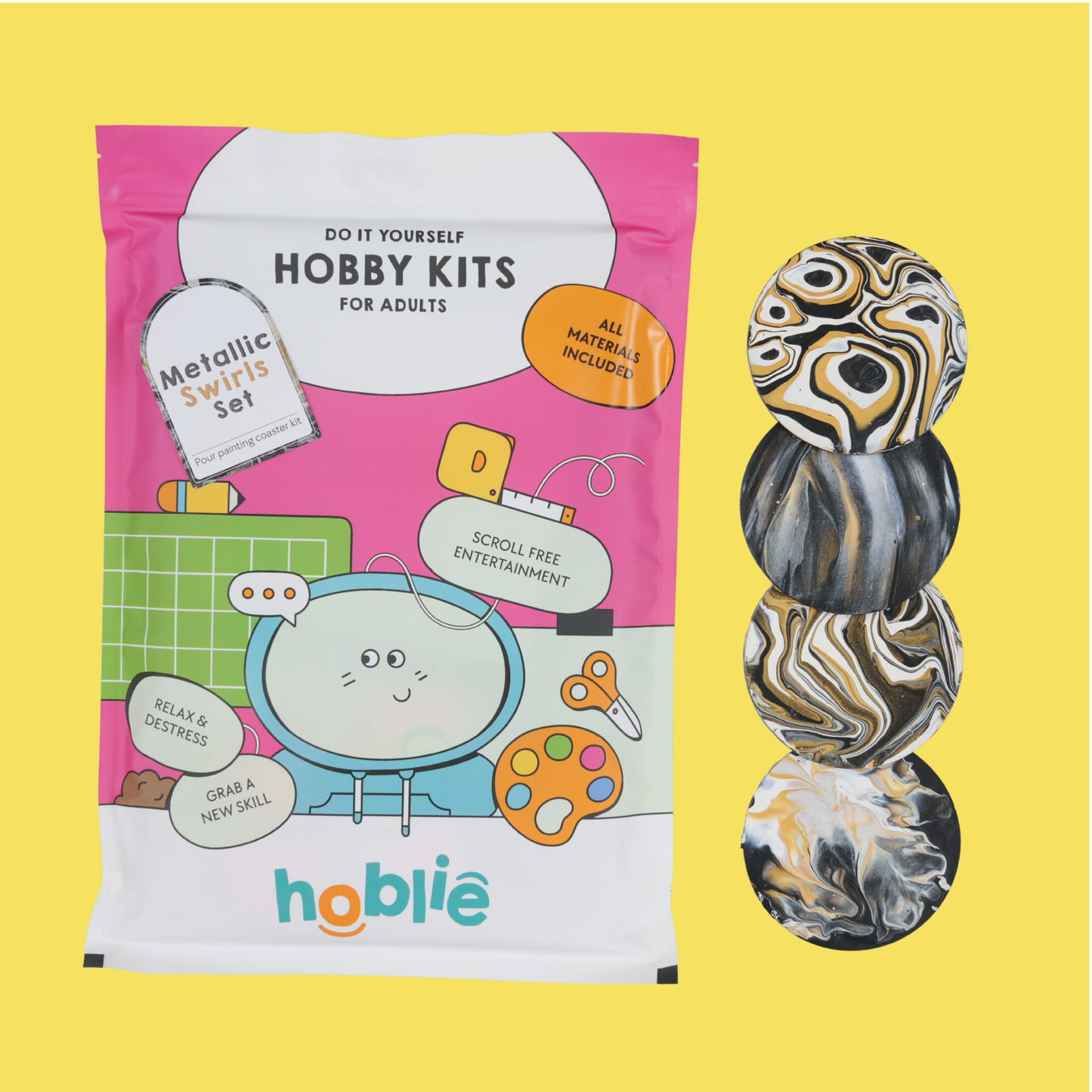 hoblie metallic swirls set of 4 with all material included
