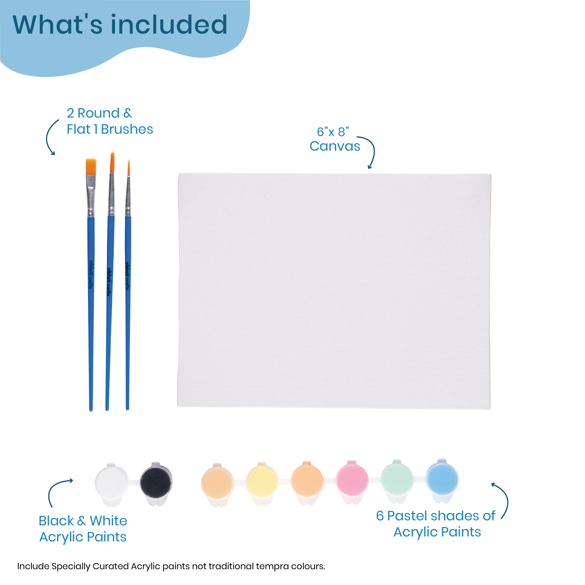 Painting kit with brushes, canvas, acrylic paints, and pastel shades 