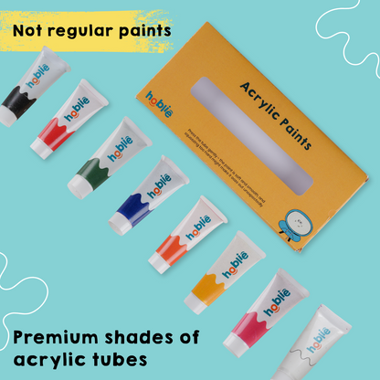 Acrylic paint tubes with special shades and packaging.