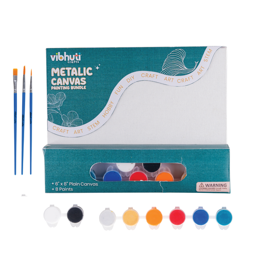 Metallic canvas painting bundle with paintbrushes and paints 