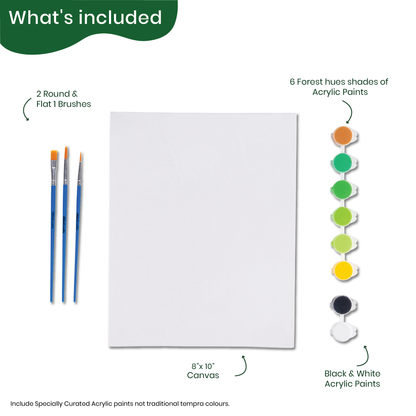 painting kit with 3brushes, forest-inspired paint set, and canvas
 