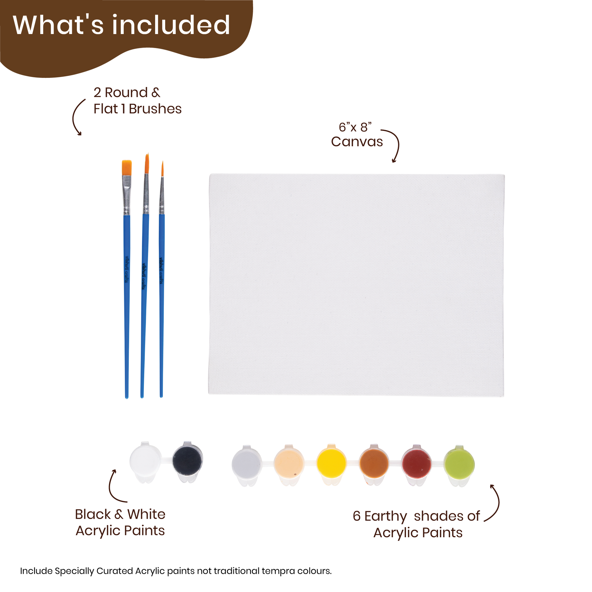Painting kit with brushes, canvas, and acrylic paints, which aligns with earthy tones